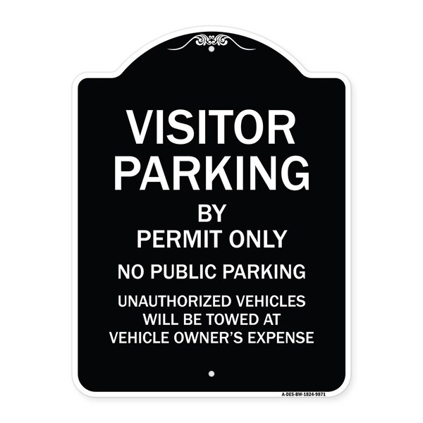 Signmission Designer Series-Visitor Parking By Permit Only No Public Parking Sign, 24" x 18", BW-1824-9871 A-DES-BW-1824-9871 - main